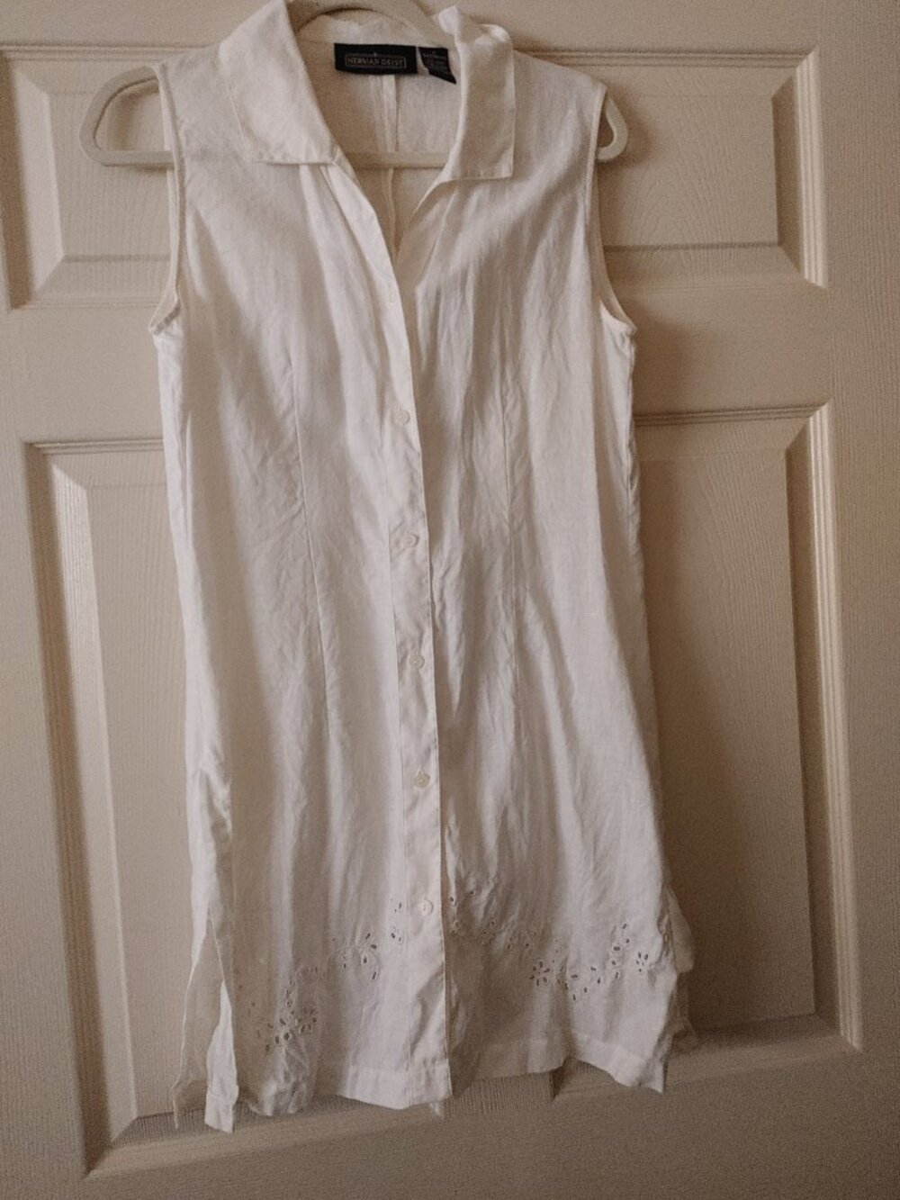 Herman Geist Vintage 100% Linen Womens Sleeveless Button Up Shirt White Size M